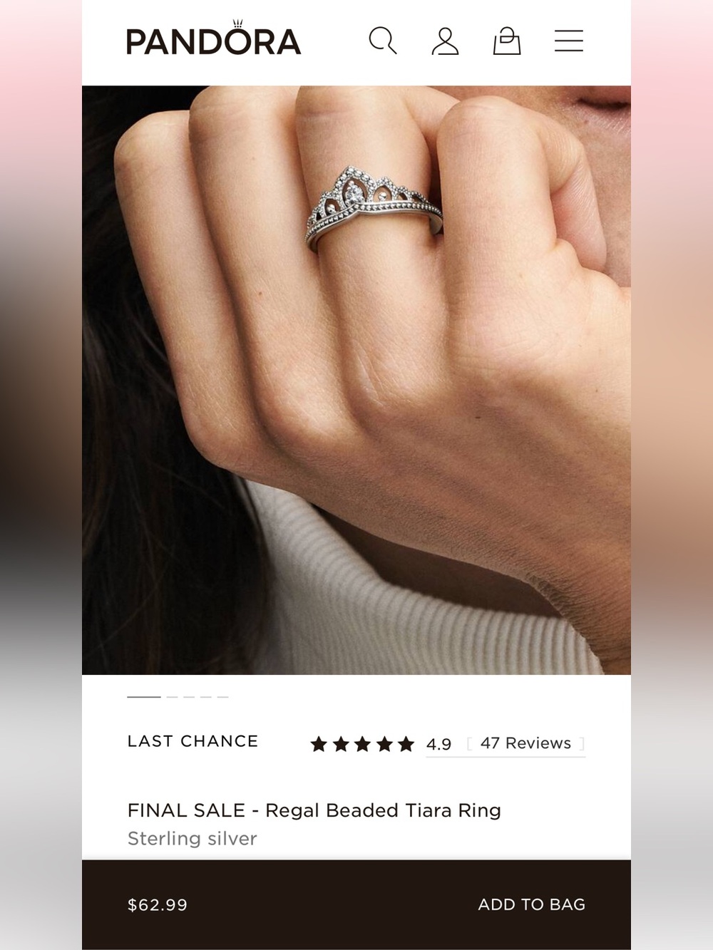 Pandora Sterling Silver Regal Beaded Tiara Ring - Silver